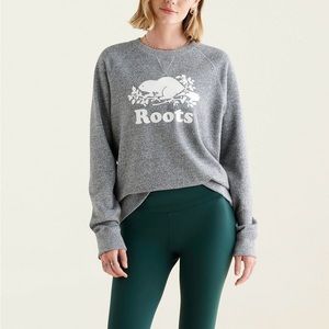 Roots Organic Original Crew Sweatshirt in Salt & Pepper Size Small